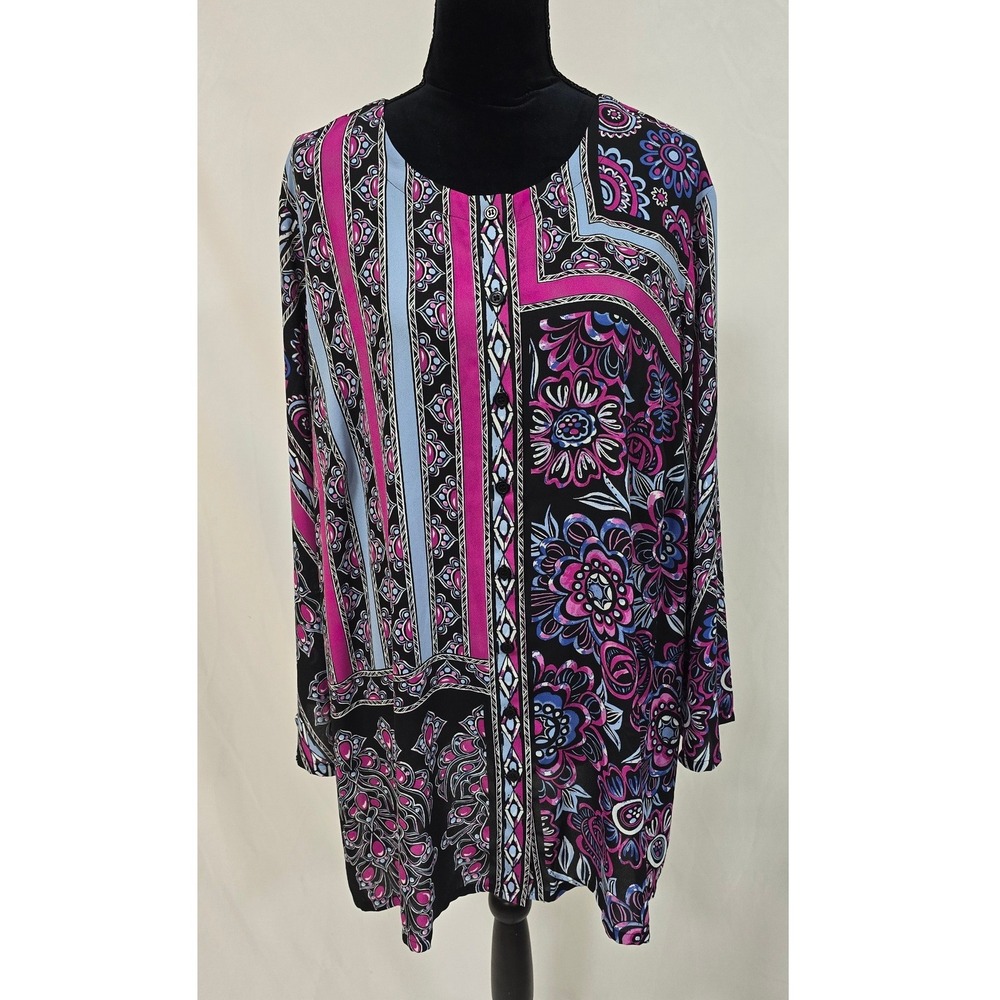 Bob Mackie Wearable Art women plus size 2X blouse boho lagenlook maximalist